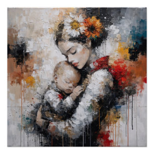 Poster Œuvre d'art murale de maternité émouvante avec cou