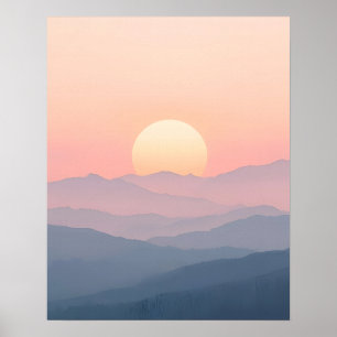 Poster Œuvre d'art murale de montagne au lever du soleil
