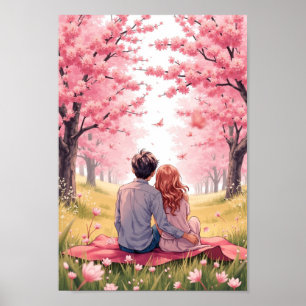 Poster Œuvre d'art murale de pique-nique sous les fleurs 