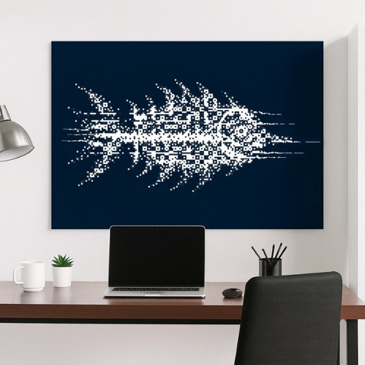 Poster Œuvre d'art murale de poisson blanc Pixel Glitch