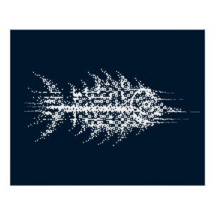 Poster Œuvre d'art murale de poisson blanc Pixel Glitch