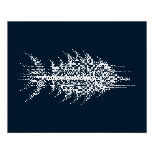 Poster Œuvre d'art murale de poisson blanc Pixel Glitch (Devant)