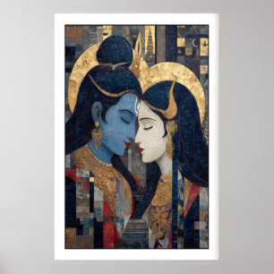Poster Œuvre d'art murale de Shiva Parvati Portrait mosaï
