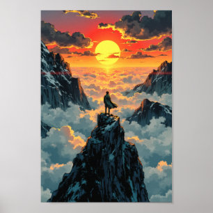 Poster Œuvre d'art murale de sommet de montagne anime au 