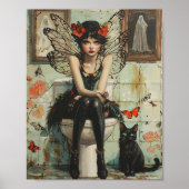 Poster Œuvre d'art murale de sorcière gothique fée chat n (Devant)