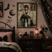 Poster Œuvre d'art murale de sorcière gothique fée chat n