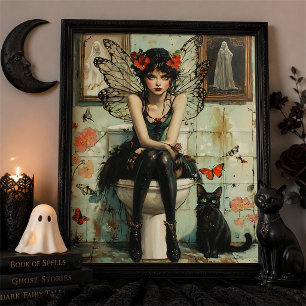 Poster Œuvre d'art murale de sorcière gothique fée chat n
