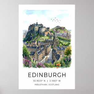 Poster Œuvre d'art murale d'Édimbourg ciel à l'aquarelle