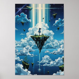 Poster Œuvre d'art murale d'îles flottantes d'anime de fa