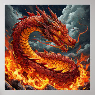 Poster Œuvre d'art murale Dragon enflammé Créature de f