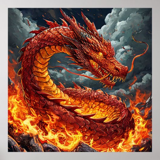 Poster Œuvre d'art murale Dragon enflammé | Créature de f (Devant)