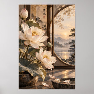Poster Œuvre d'art murale du coucher de soleil de la mont