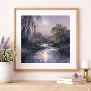 Poster Oeuvre d'art murale du pont au clair de lune Paysa