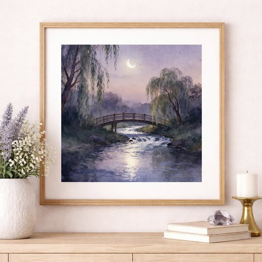 Poster Oeuvre d'art murale du pont au clair de lune Paysa
