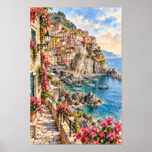 Poster Œuvre d'art murale du village de Positano sur la c