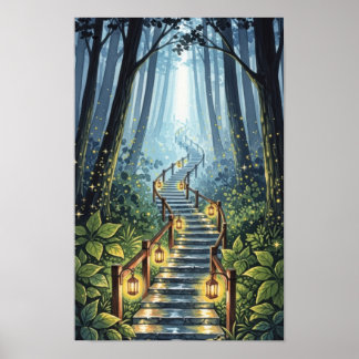 Poster Œuvre d'art murale. Escalier de forêt