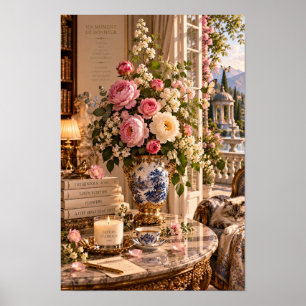 Poster Œuvre d'art murale européenne rose vintage de pivo