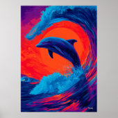 Poster Œuvre d'art murale expressionniste dauphin vague c (Devant)
