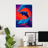 Poster Œuvre d'art murale expressionniste dauphin vague c (Bureau à domicile)
