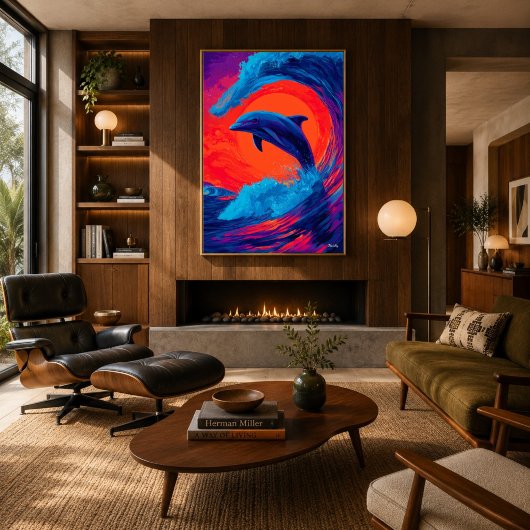 Poster Œuvre d'art murale expressionniste dauphin vague c