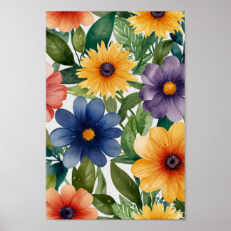 Poster Œuvre d'art murale florale aquarelle