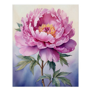 Poster Œuvre d'art murale florale de pivoine rose
