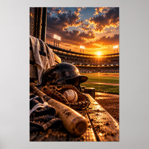 Poster Œuvre d'art murale gant de baseball et balle – Bas