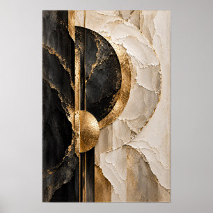 Poster Œuvre d'art murale géométrique cercle ivoire noir