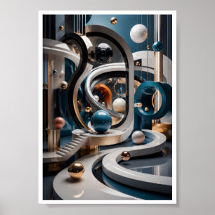 Poster Œuvre d'art murale géométrique infinie 3D de luxe