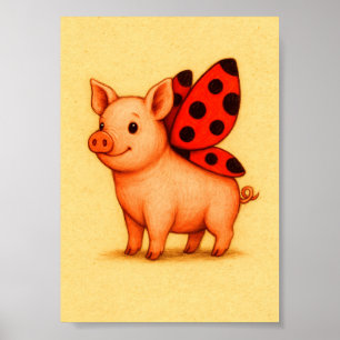 Poster Œuvre d'art murale Lady Pig Cochon, ailes de cocci