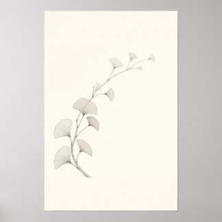 Poster Œuvre d'art murale minimaliste de branche de Ginkg