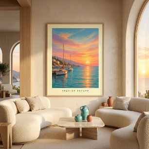Poster Œuvre d'art murale moderne de voilier au coucher d