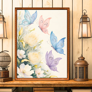 Poster Œuvre d'art murale papillons Shabby Chic vintage