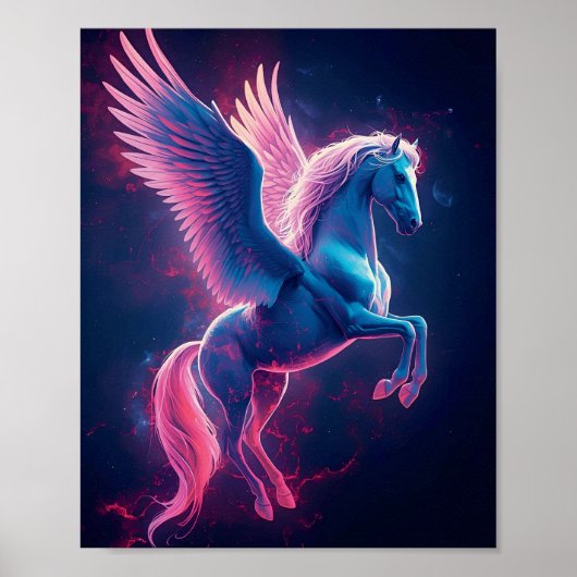 Poster Œuvre d'art murale Pegasus cosmique – Bleu néon (Devant)
