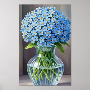 Poster Œuvre d'art murale. Petites fleurs bleues