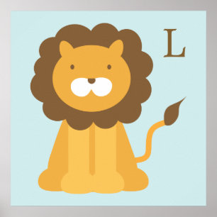 Poster Œuvre d'art murale pour enfants de lion de dessin 