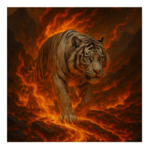 Poster Œuvre d'art murale premium Tigre Blanc Volcanique 