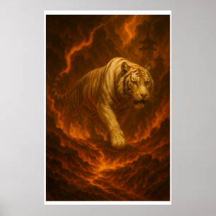 Poster Œuvre d'art murale Premium Volcanic White Tiger –