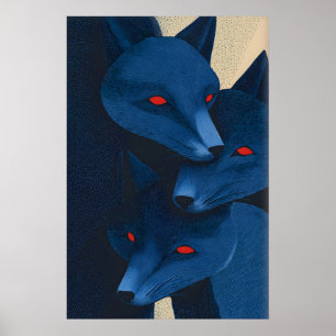 Poster Œuvre d'art murale renard bleu stratifié - Gravure