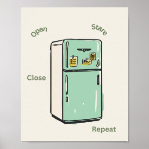 Poster Œuvre d'art murale rétro frigo Ouvrir Regarder Fer