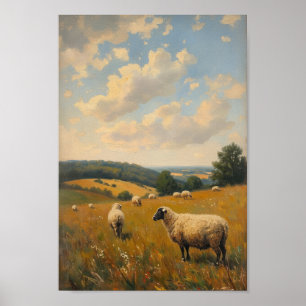Poster Œuvre d'art murale vintage de moutons lunatiques d