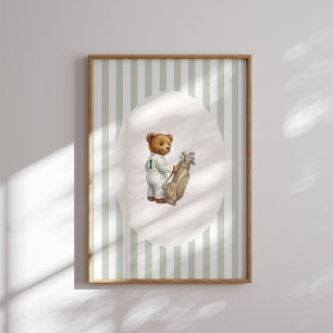Poster Œuvre d'art murale vintage ours en peluche caddie