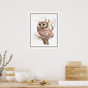 Poster Œuvre d'art originale aquarelle de bébé hibou oise