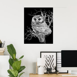 Poster Œuvre d'art originale aquarelle de bébé hibou oise