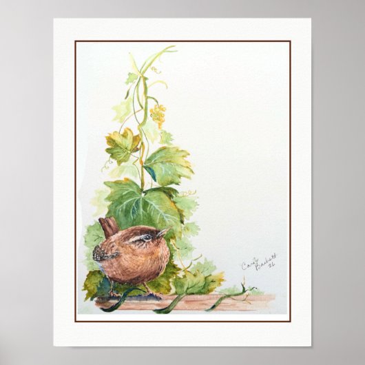 Poster Œuvre d'art originale aquarelle oiseau Troglodyte (Devant)