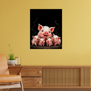 Poster Œuvre d'art porcine – Truie et porcelets