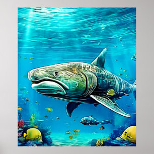 Poster Œuvre d'art prédateur océanique requin
