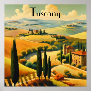 Poster Œuvre d'art rétro de la campagne toscane en Italie
