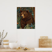 Poster Œuvre d'art rétro ours brun boho forêt boisée (Cuisine)