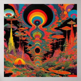 Poster Œuvre d'art rétro psychédélique des années 1960 dé